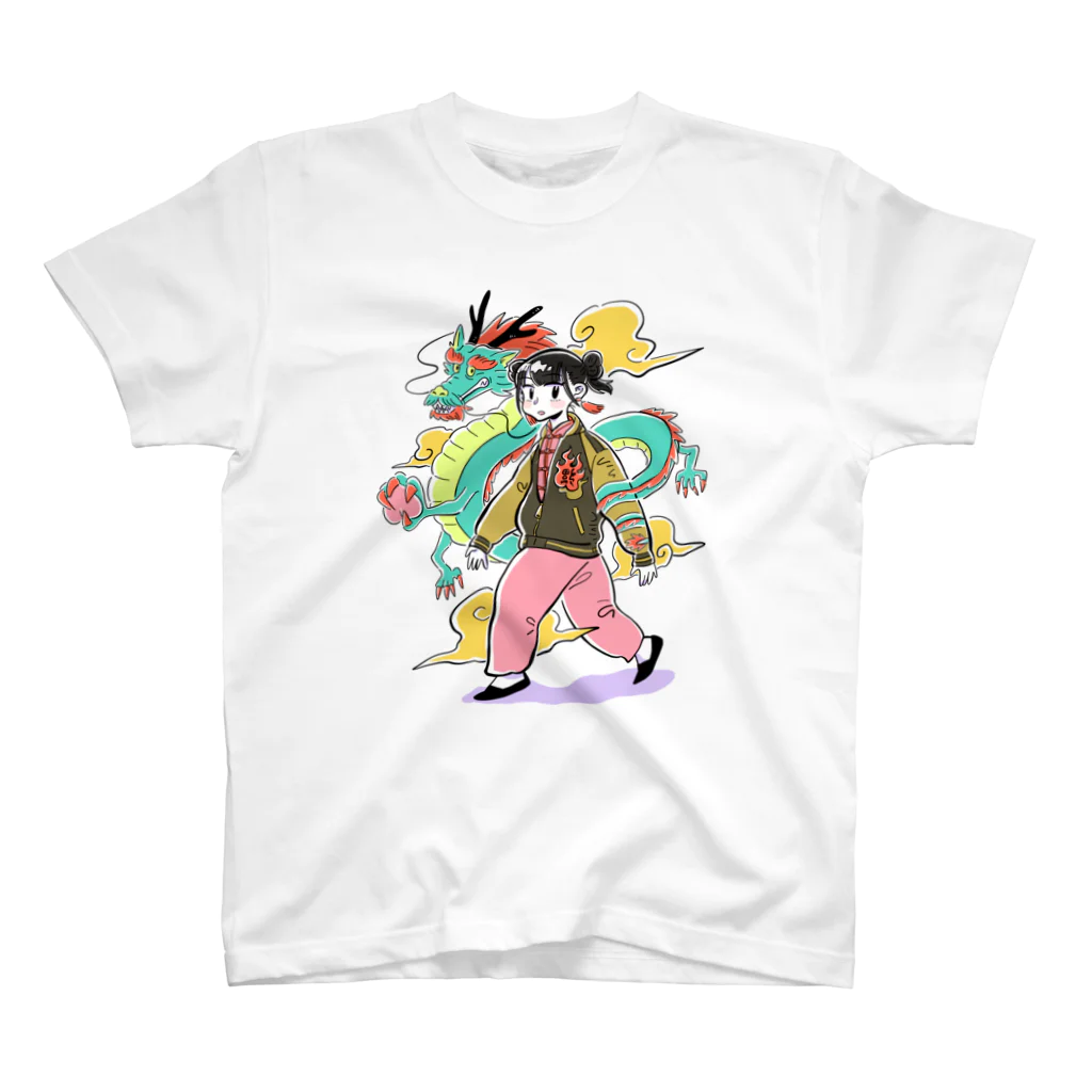 百瀬ガンジィのゴキゲンSHOPのスカジャンチャイナ娘(龍) Regular Fit T-Shirt