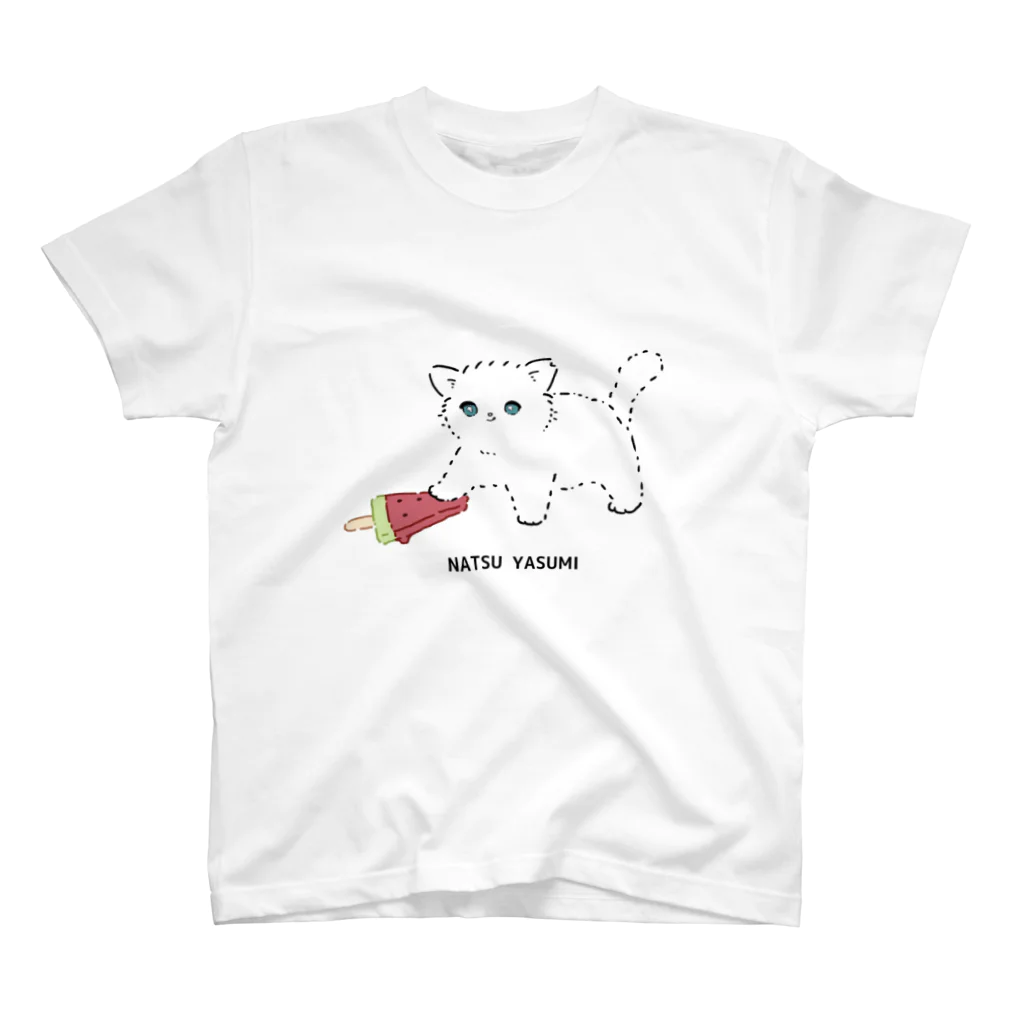 OHAYO CHAHANの夏休みに着るTシャツ(BIGねこちゃんver) スタンダードTシャツ