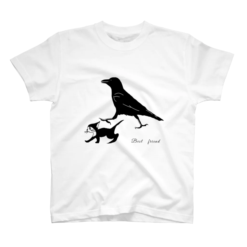 小鳥と映画館のベストフレンド カラスとクロネコ Regular Fit T-Shirt