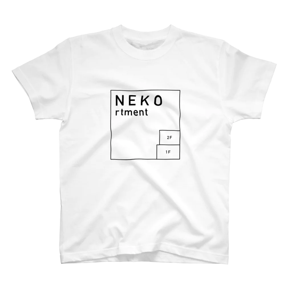 NEKO rtmentの2CATS(UME&MUGI)縦＋NEKOrtment四角ロゴ スタンダードTシャツ