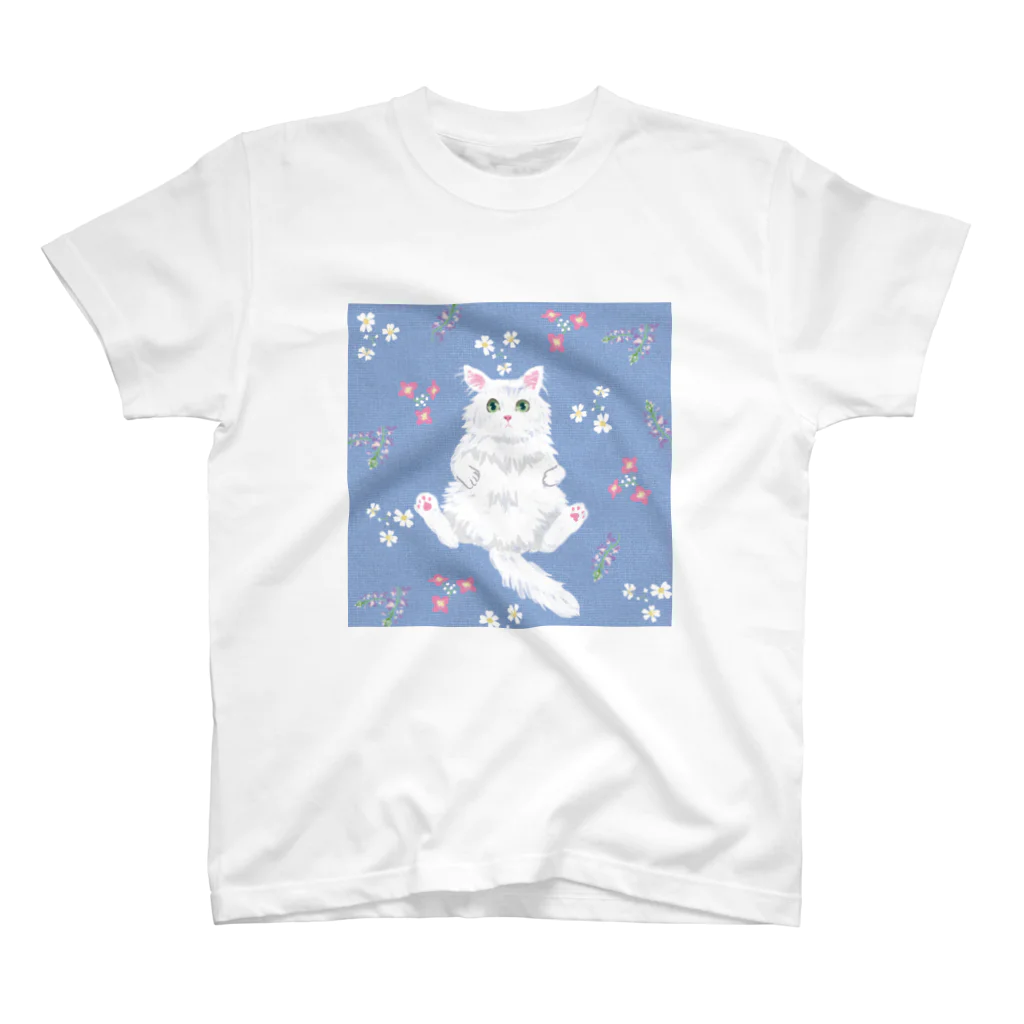 Mof mof daysのMof mof days　おっさんにゃんこ(白色） スタンダードTシャツ