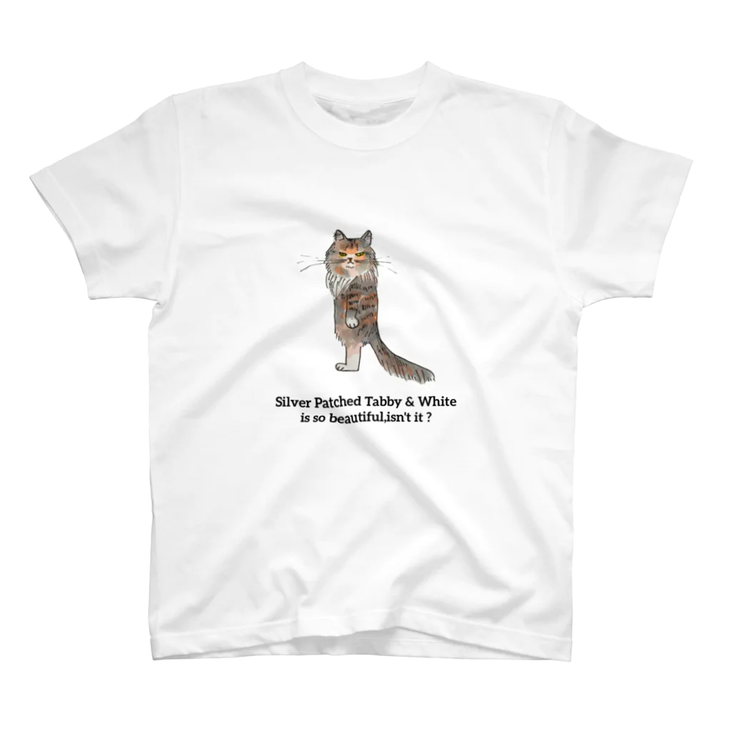 Michellemadeのsilver patched tabby & white Fubuki スタンダードTシャツ