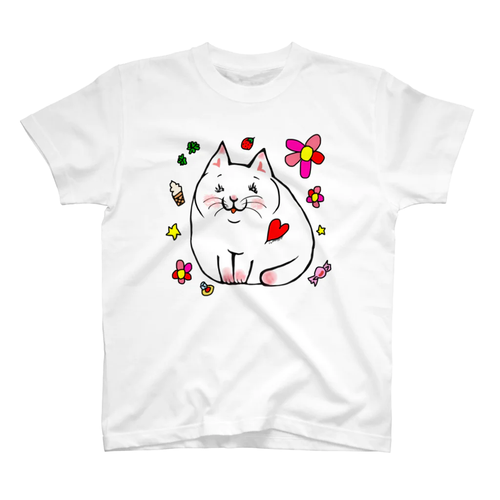 WataMayuroom☆のにこにこ白にゃんこ スタンダードTシャツ