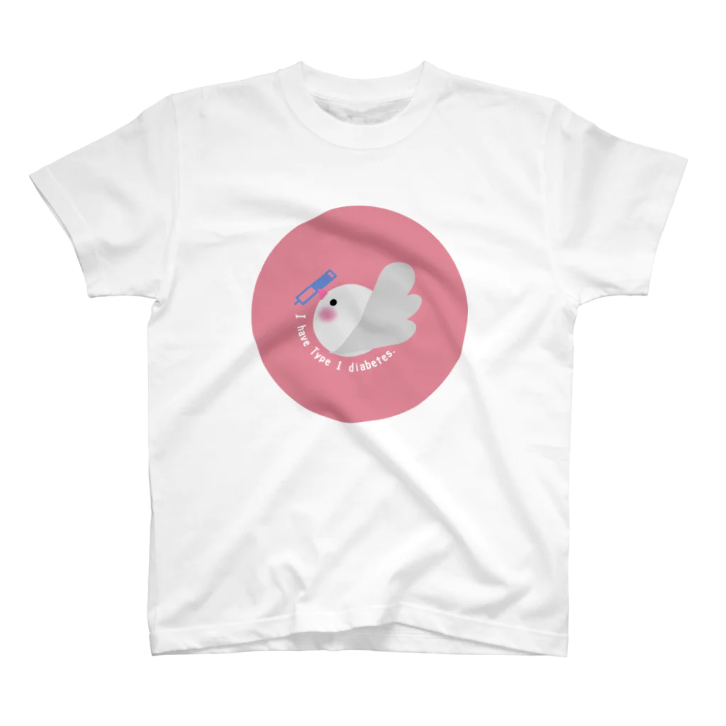 文鳥屋さんの1型糖尿病ロゴ缶バッチ Ver.ピンク スタンダードTシャツ