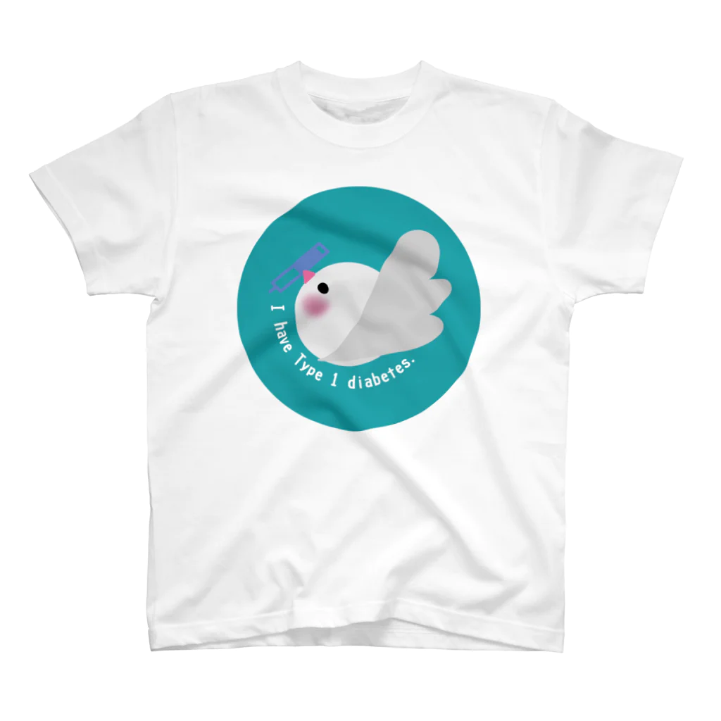 文鳥屋さんの1型糖尿病文鳥デザインロゴマーク Ver.グリーン スタンダードTシャツ