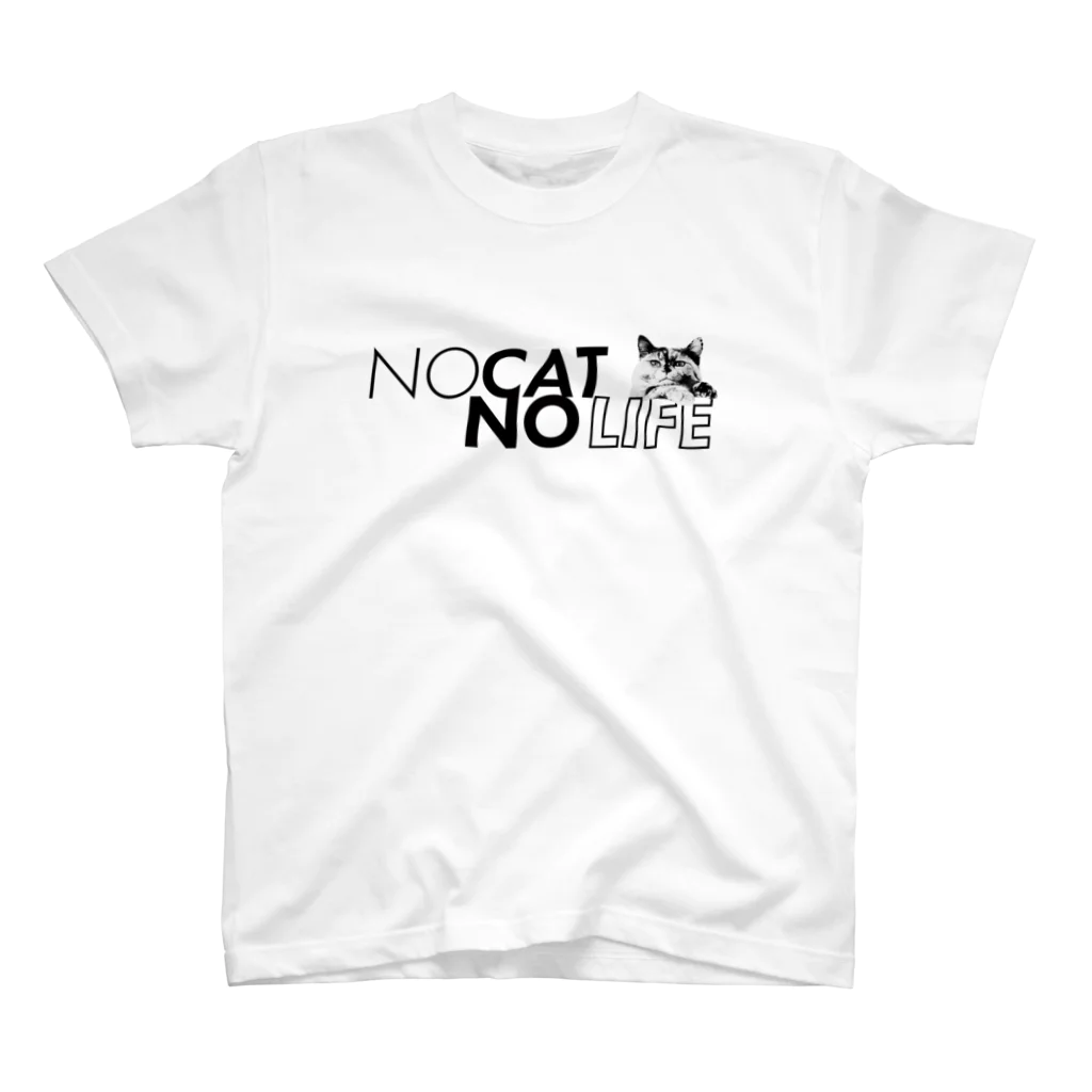 ECOGRAPHIX STOREのNO CAT, NO LIFE (Black) Regular Fit T-Shirt