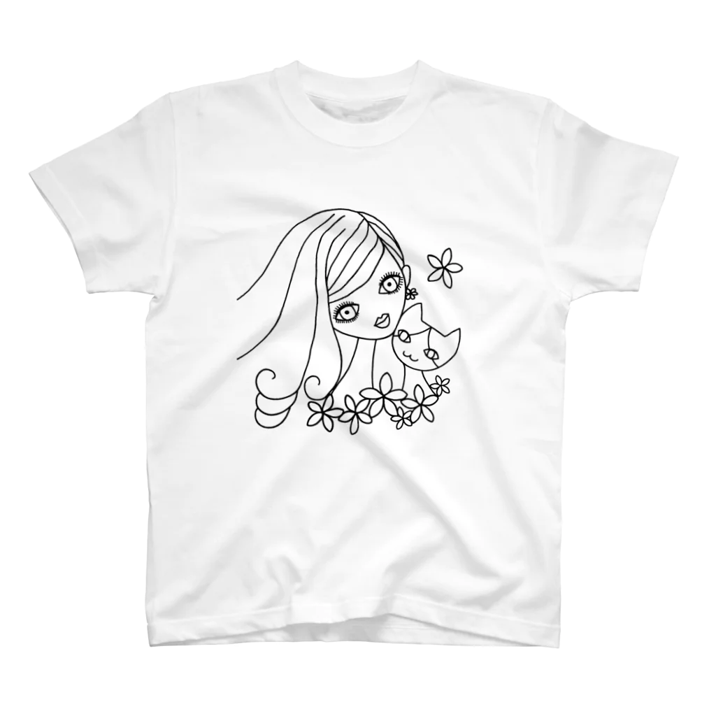 neko*neko*の猫と女の子 1 黒 スタンダードTシャツ