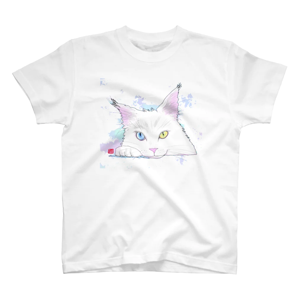 Crazy❤︎for Maincoon 猫🐈‍⬛Love メインクーンに夢中のホワイト　メインクーン　オッドアイ スタンダードTシャツ