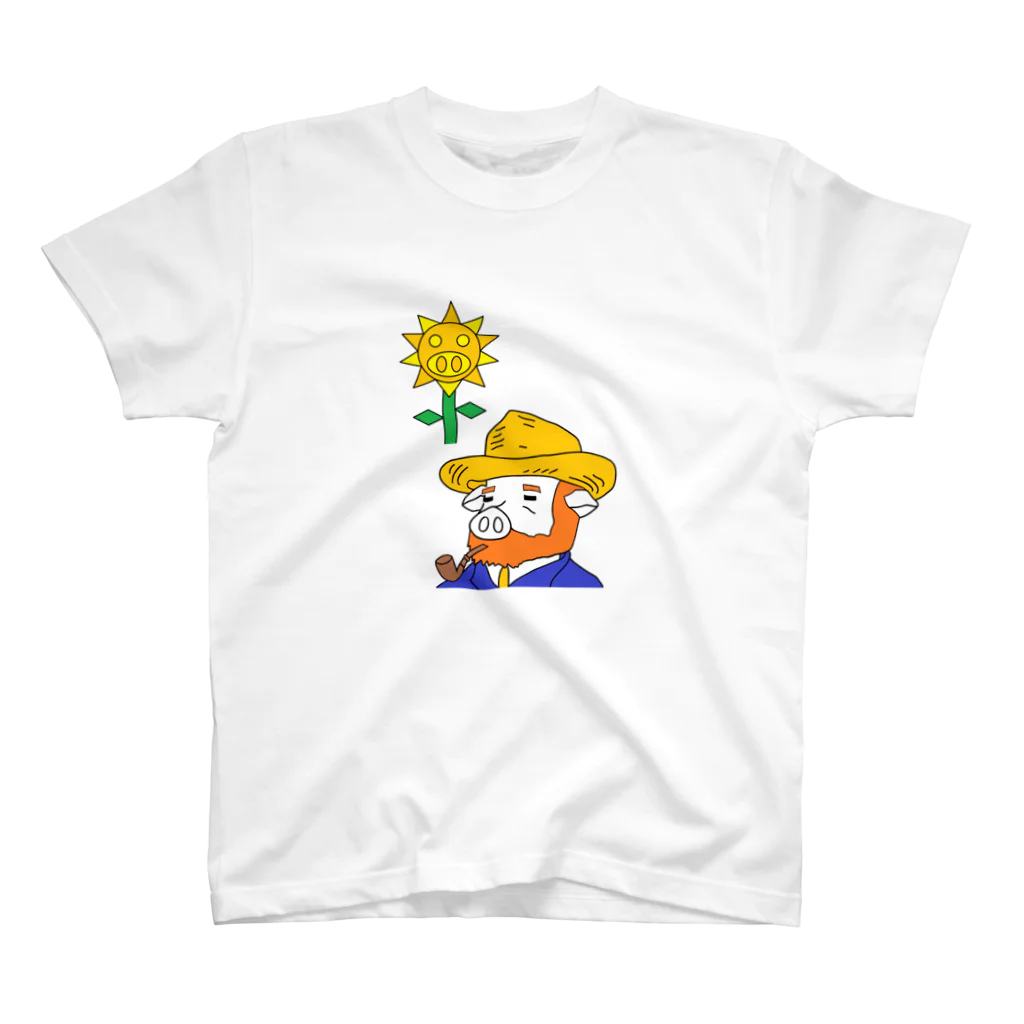 豚人イラストのパンダ武島のブタサンフラワーとブッホさん Regular Fit T-Shirt