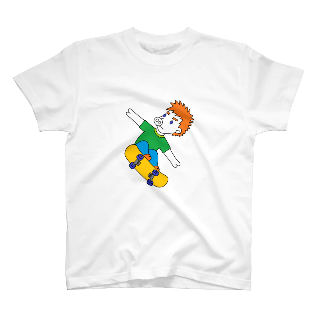 豚人イラストのパンダ武島のジャンピングスケボピッグ スタンダードTシャツ