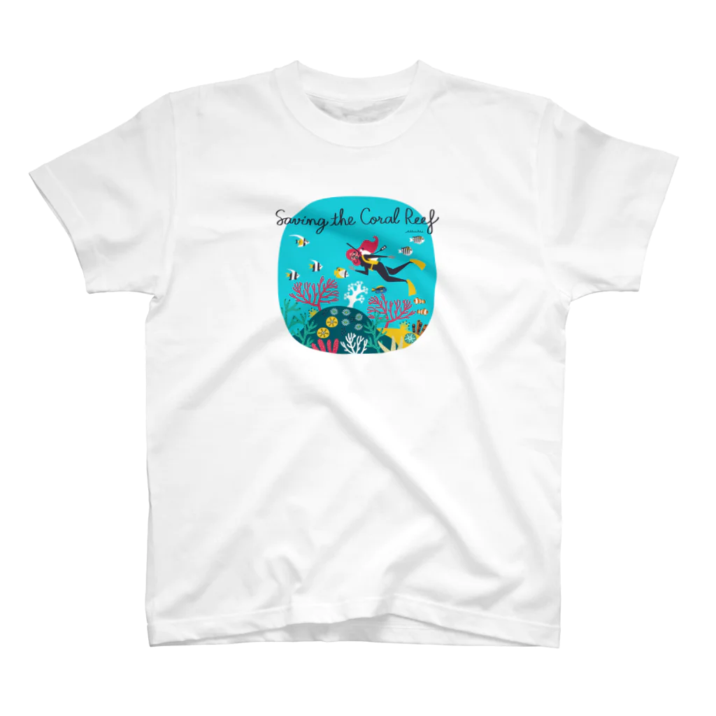 Astrio SUZURI店の珊瑚礁を守ろうガール Regular Fit T-Shirt