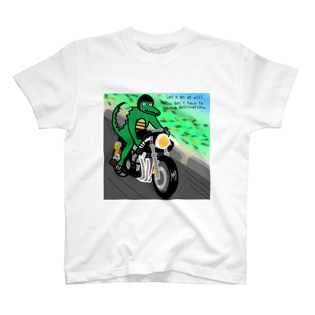 alligator_artのバイクに乗る鰐 スタンダードTシャツ