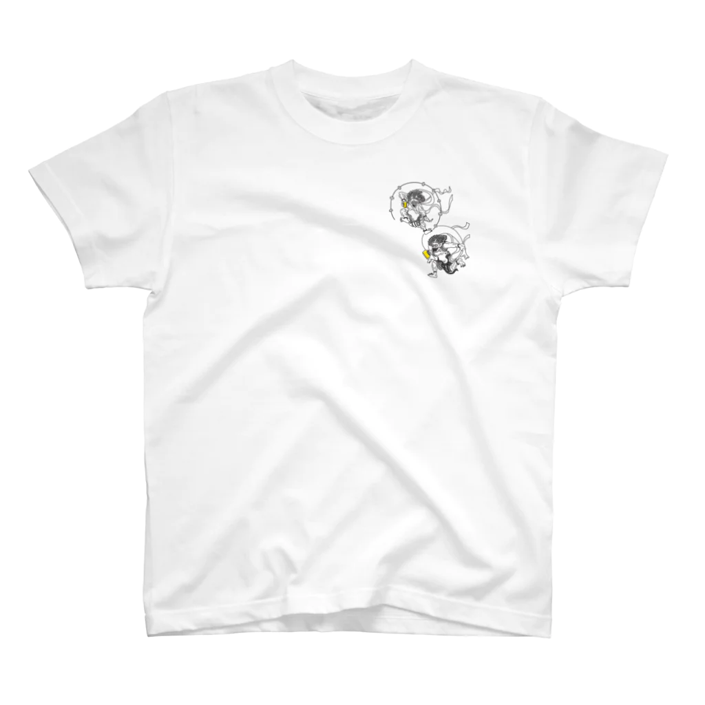 ビールとアート TM-3 Designの名画 × BEER（風神雷神）黒線画ワンポイント *文字なしver. Regular Fit T-Shirt