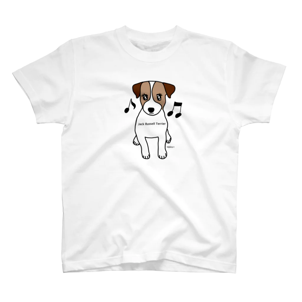 虹色PLUSの可愛いジャックラッセルテリア犬と音符 Regular Fit T-Shirt