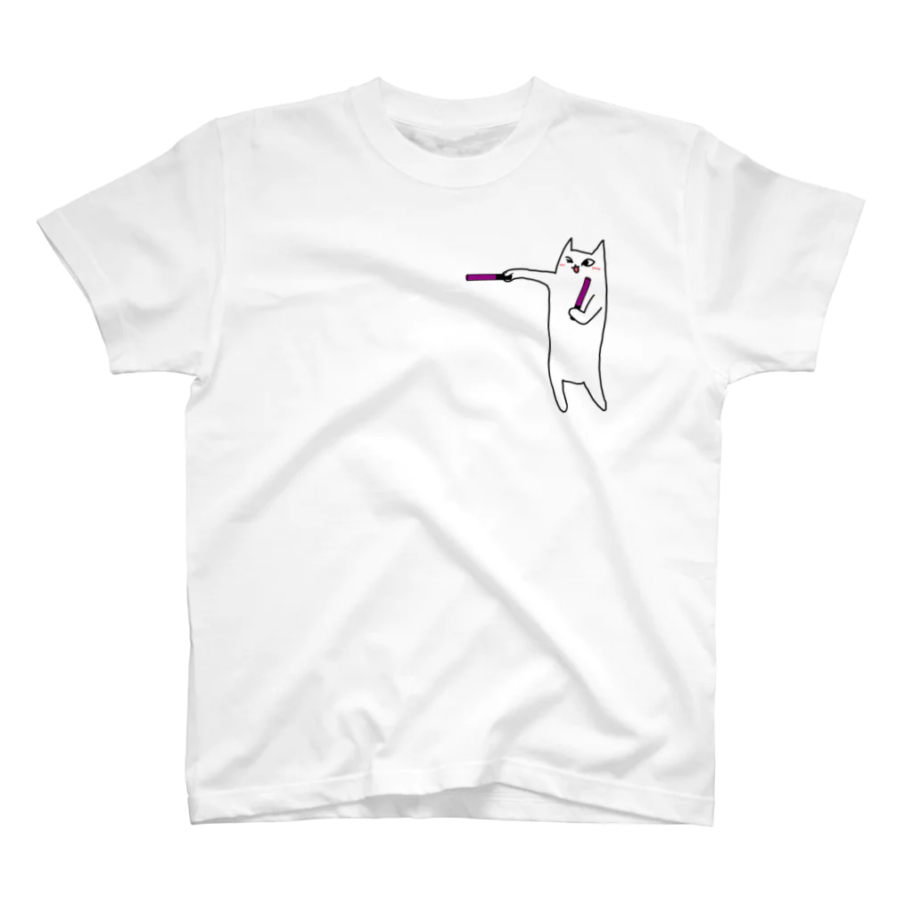 しろねこさん諸々のペンライトねこ02紫 Regular Fit T-Shirt