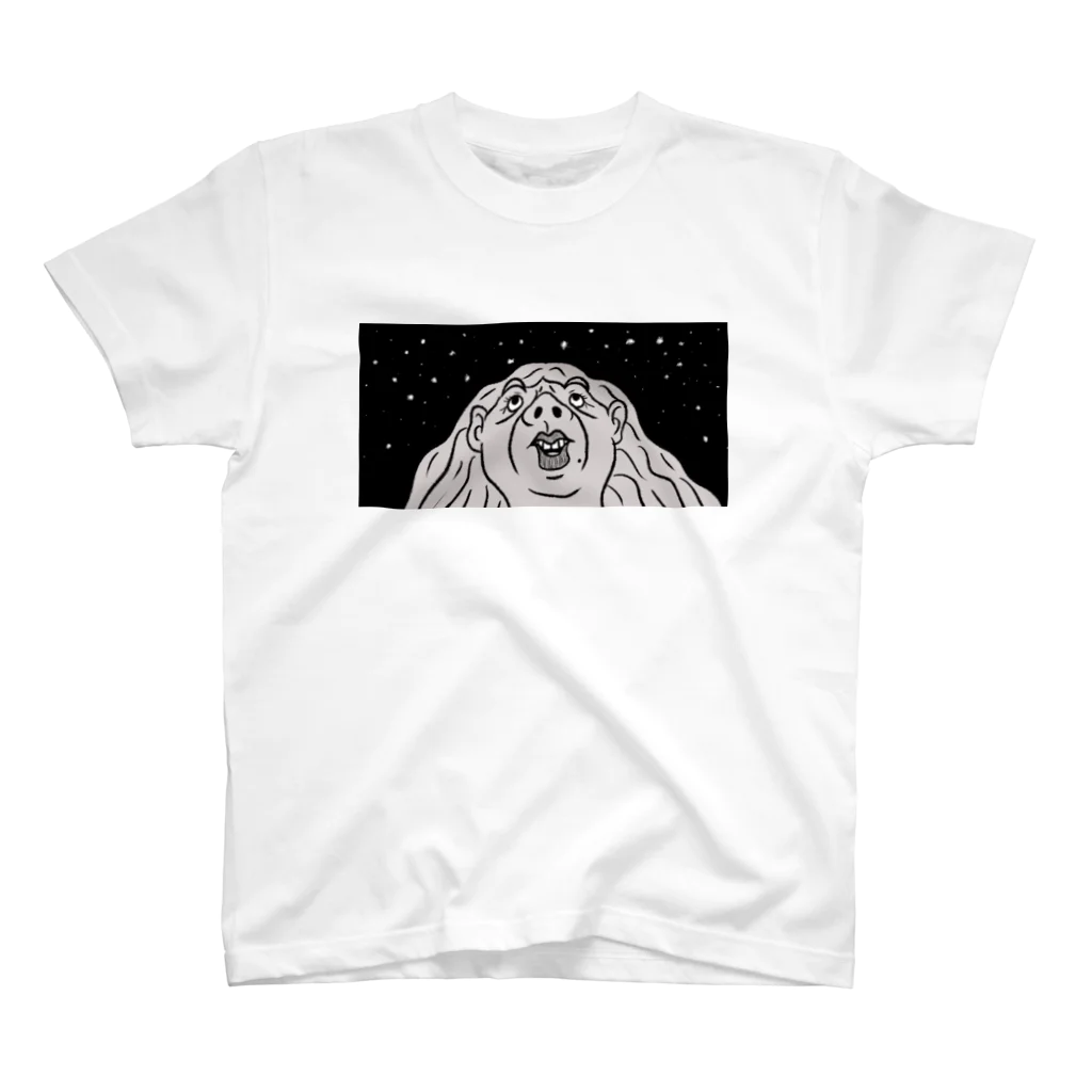 ホビヲの映画感想画のTシャツ屋さんの満点の星空を見上げる女性 Regular Fit T-Shirt