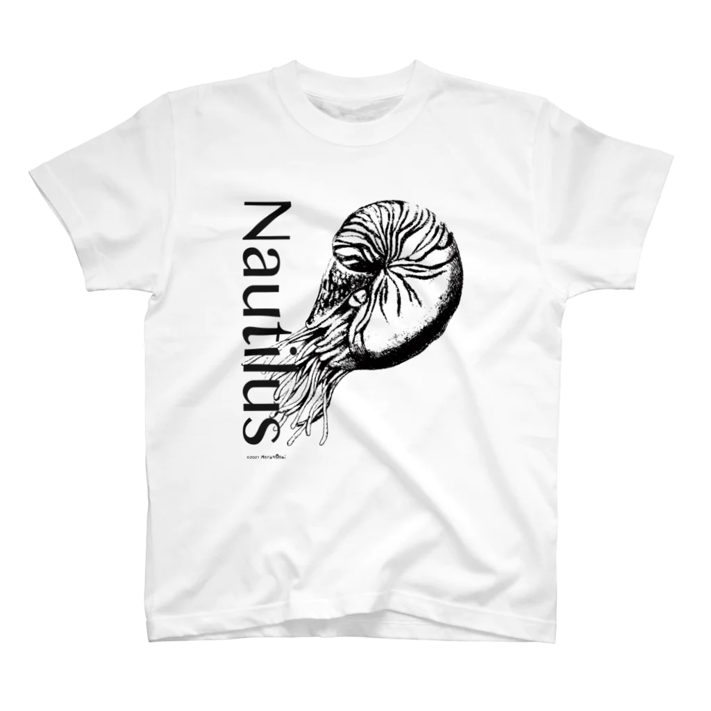 あおちゃん商会のオウム貝（Nautilusロゴ入りモノクロ） スタンダードTシャツ