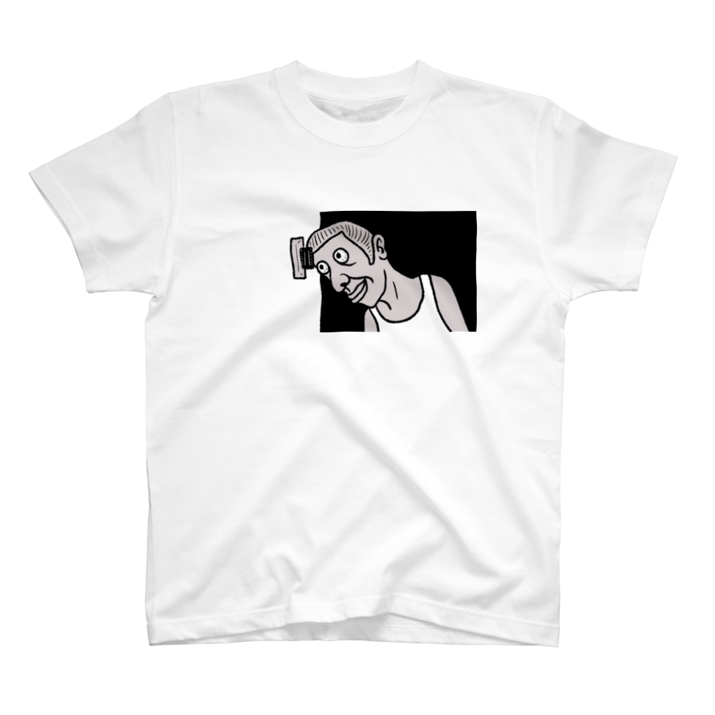 ホビヲの映画感想画のTシャツ屋さんの スイッチを頭で押す男 Regular Fit T-Shirt