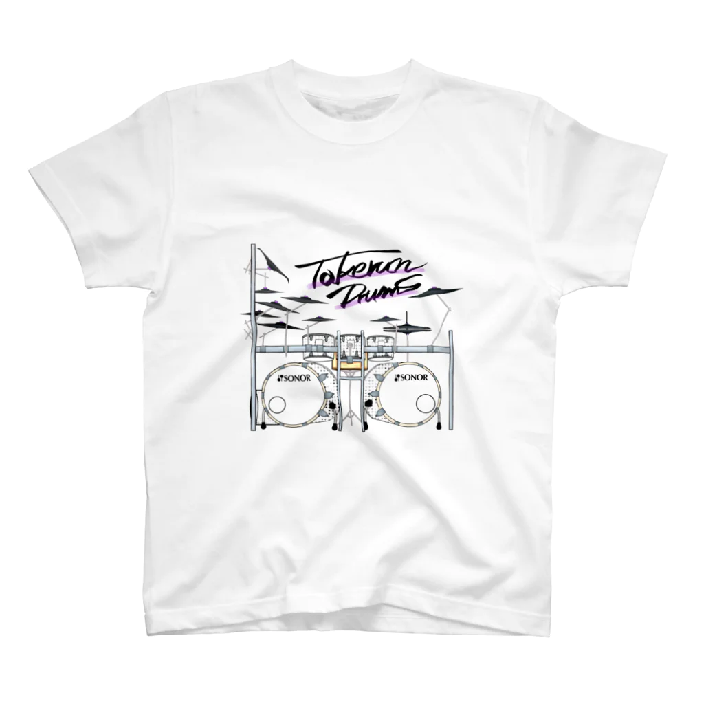 TAKERUNshop”takerock″のTAKERUNDrums White スタンダードTシャツ