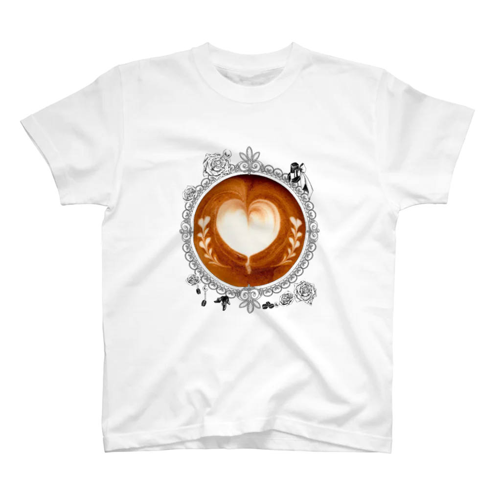 Prism coffee beanの【Lady's sweet coffee】ラテアート メッセージハート / With accessories Regular Fit T-Shirt