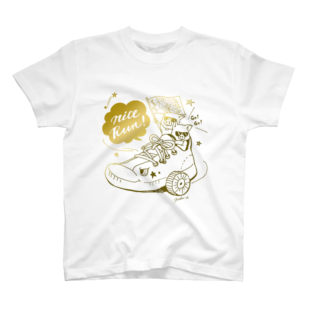 Hitotsuki Designのカラーが選べる/Twin pigs(プリント:Gold） スタンダードTシャツ