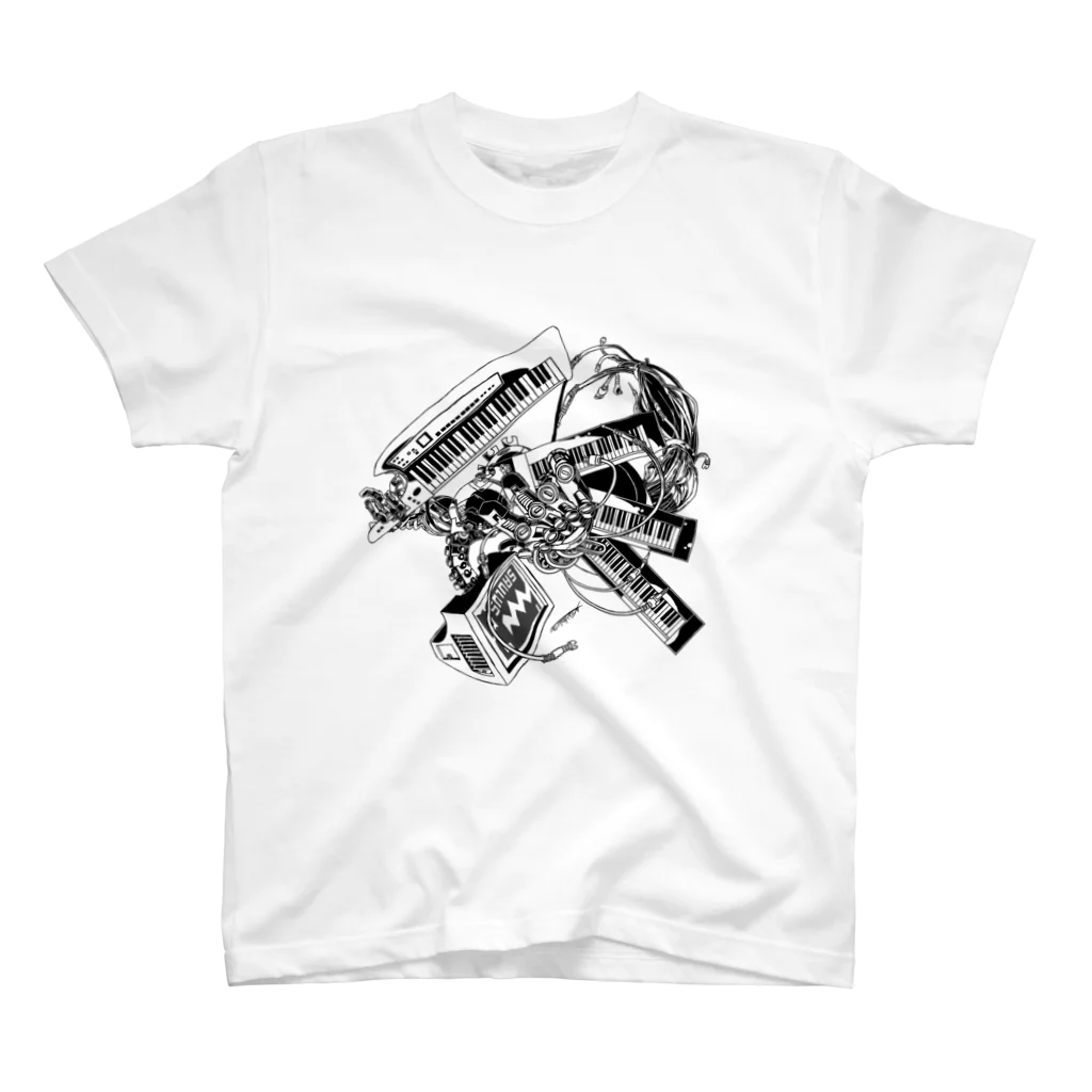 白黒灰脂オリジナルイラストグッズSHOP『熊猫動物園』の【ROCKOLOID SAULUS】 type-Synthesizer Regular Fit T-Shirt