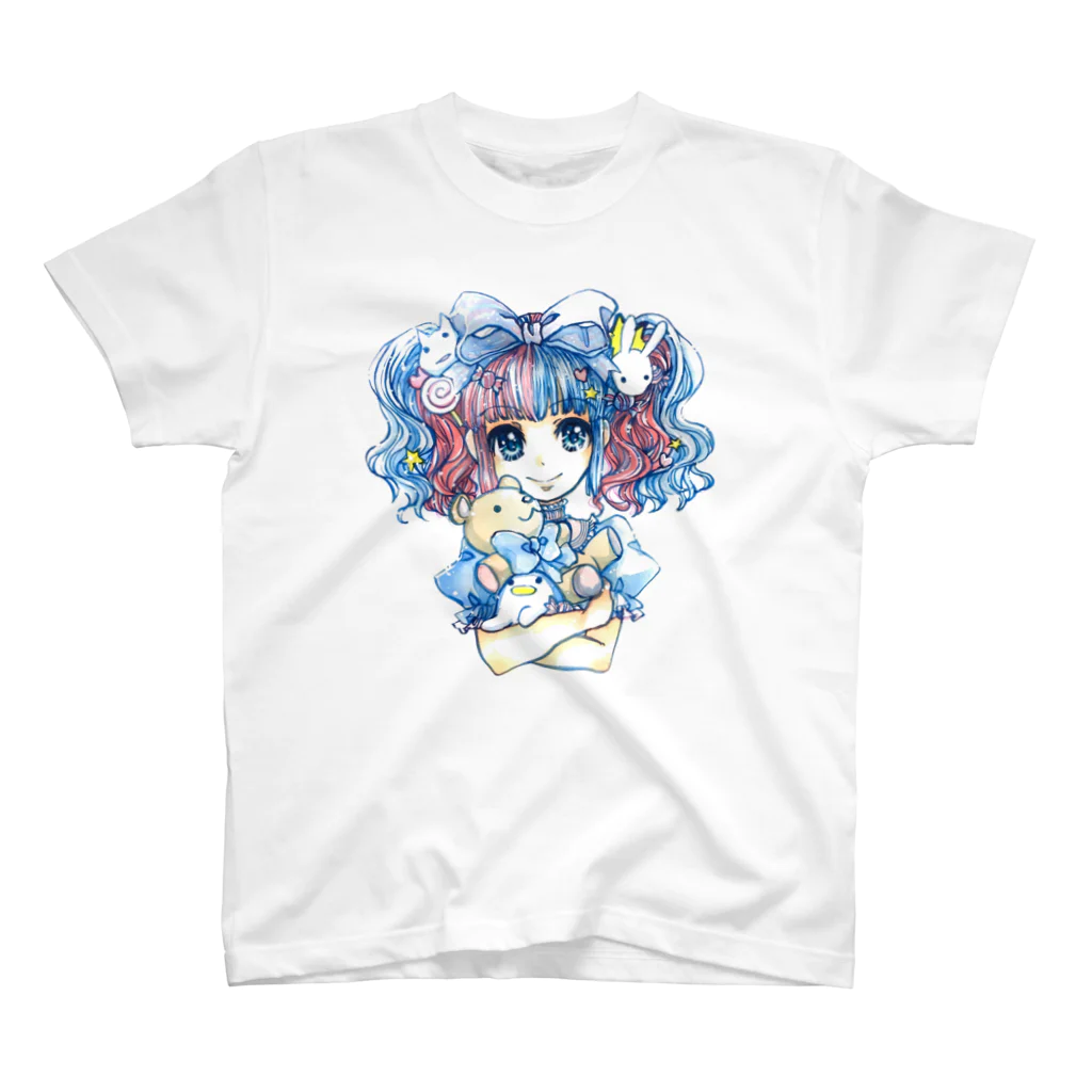 試ｼｭｯ ( ∩'-'⊂ )のピンクと水色の女の子 Regular Fit T-Shirt