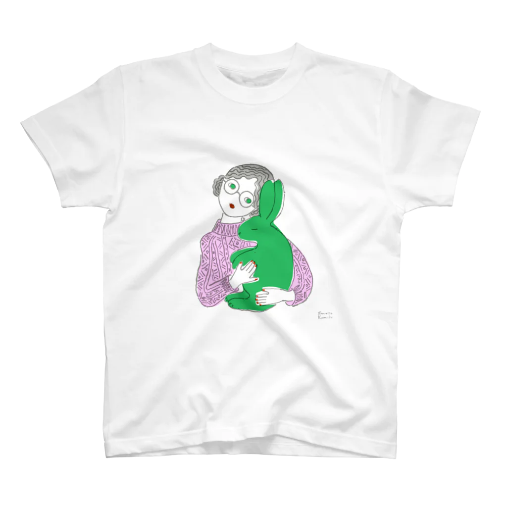 EMOTO KUMIKO'S STOCKの緑のうさぎ スタンダードTシャツ