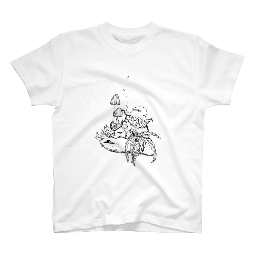 行方白子(ゆくえしらず)の架空テラリウム タコとキノコ 黒 Regular Fit T-Shirt