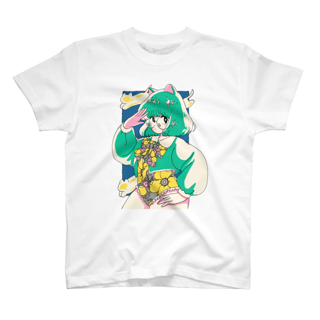 いぬ屋いぬみせのねこちゃん　グリーン スタンダードTシャツ