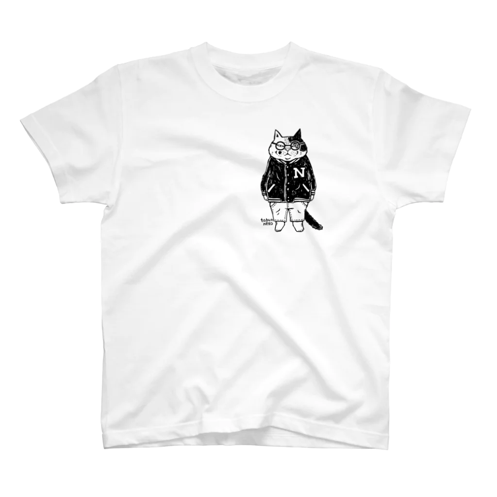 多分ねこのアメカジ猫(ぶち猫)ワンポイント スタンダードTシャツ