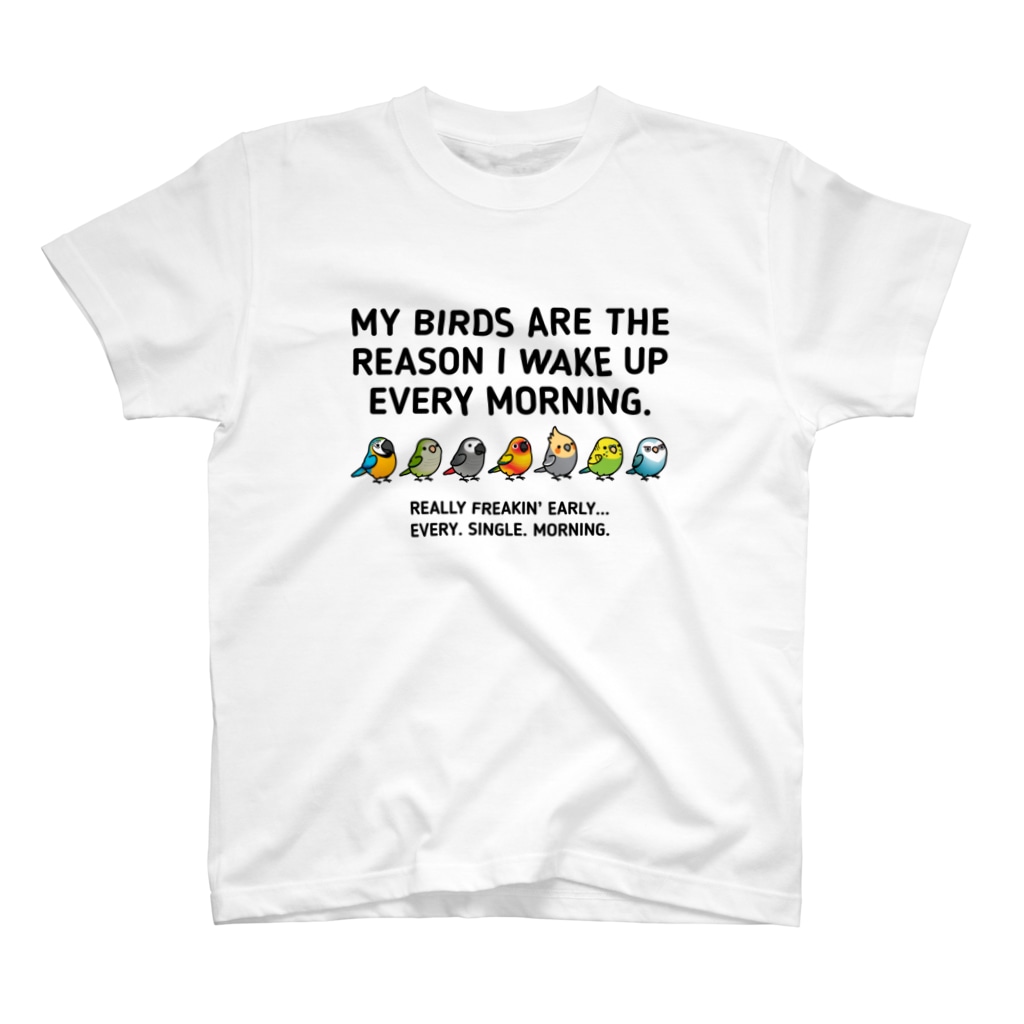 Cody the LovebirdのChubby Bird コンゴウインコ、オキナインコ、ヨウム、コガネメキシコインコ、オカメインコ、セキセイインコ、ちょっと生意気なコザクラインコ Regular Fit T-Shirt