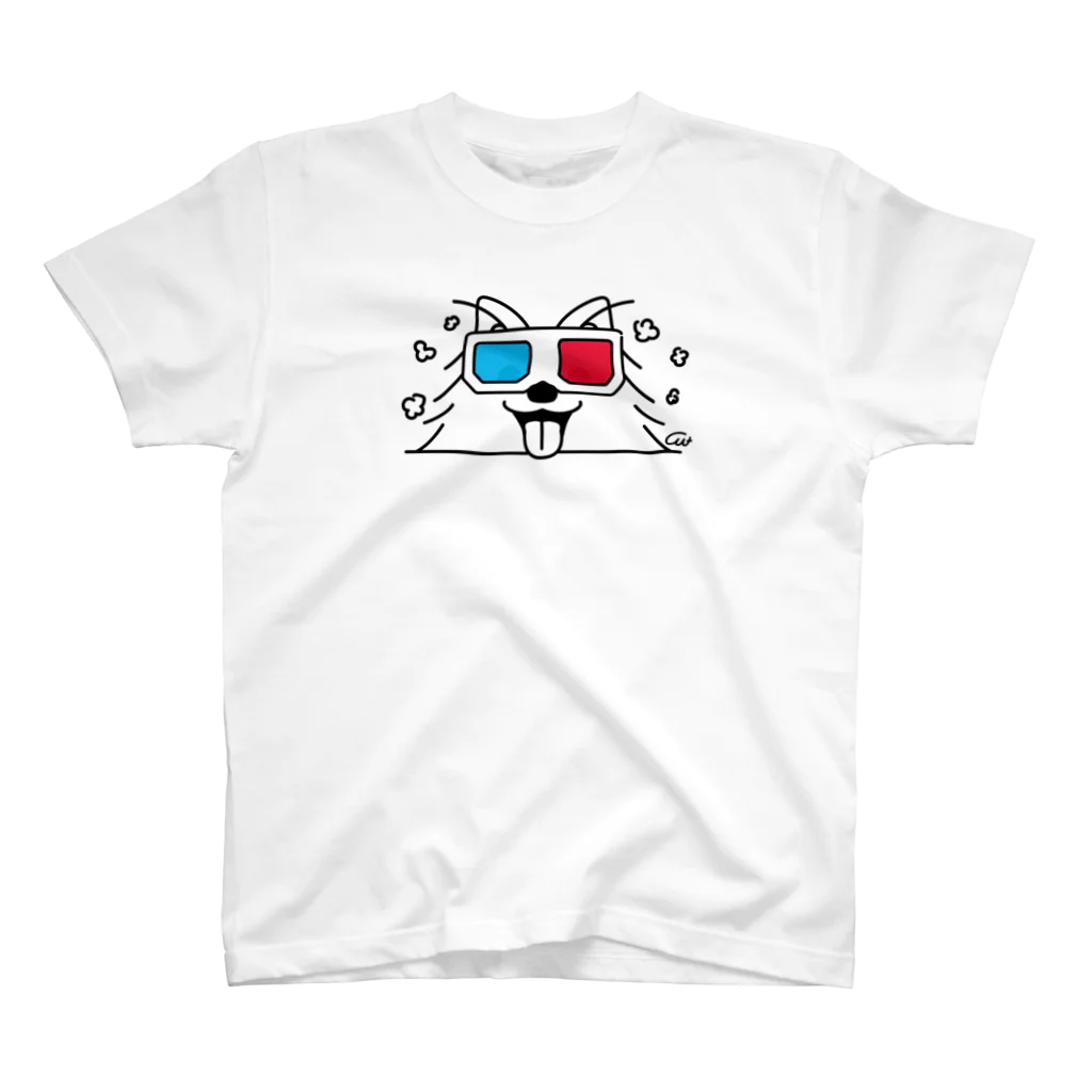 イラスト MONYAAT の3Ｄメガネのポメラニアンっ！ スタンダードTシャツ