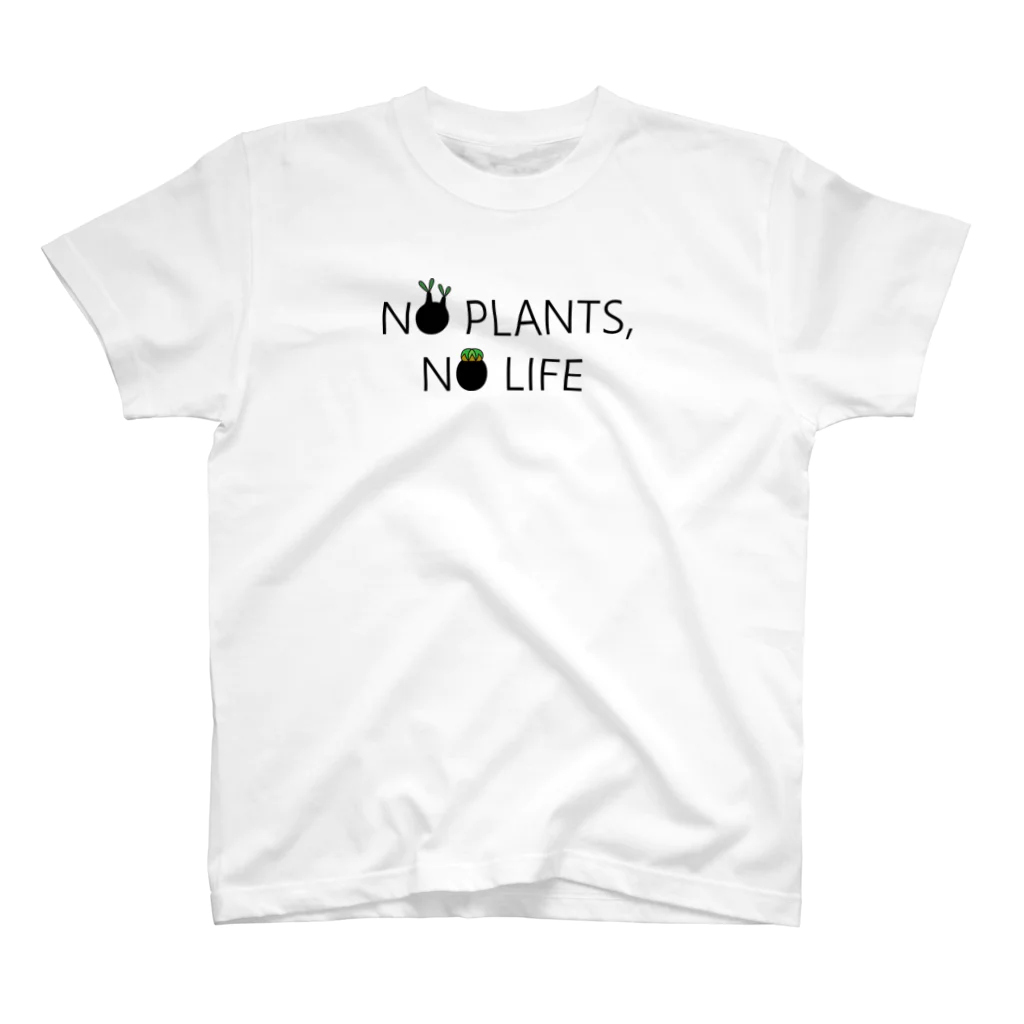 Komari + plantsのノープランツ、ノーライフ　BLACKFONT Ver. スタンダードTシャツ