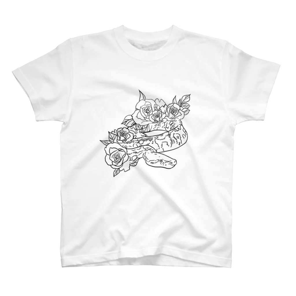 KakeraPlants(カケラプランツ)の｢omochi｣(線画)アルビノボールパイソン 티셔츠