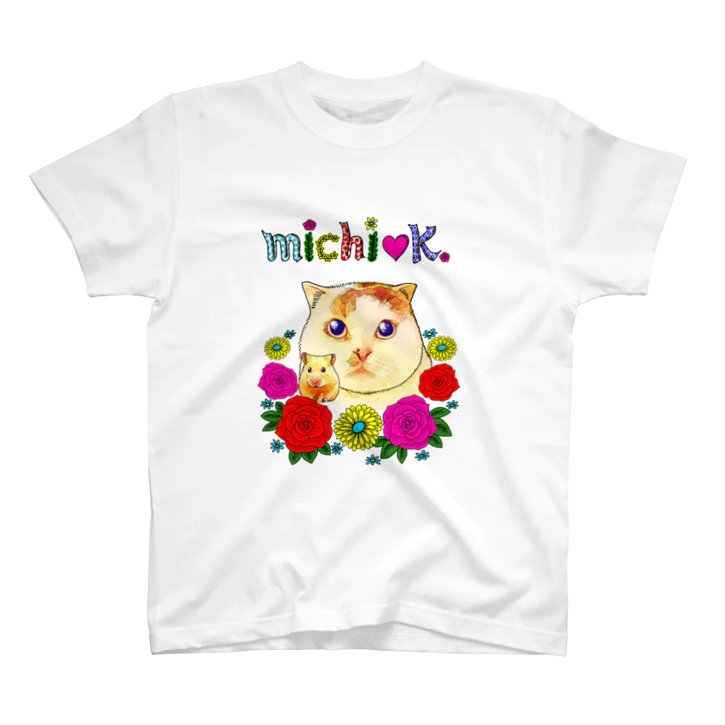 michi♡K  ミチケーファッションブランドの#2 ふく君〜バラ編〜おとぎの国のネコ スタンダードTシャツ