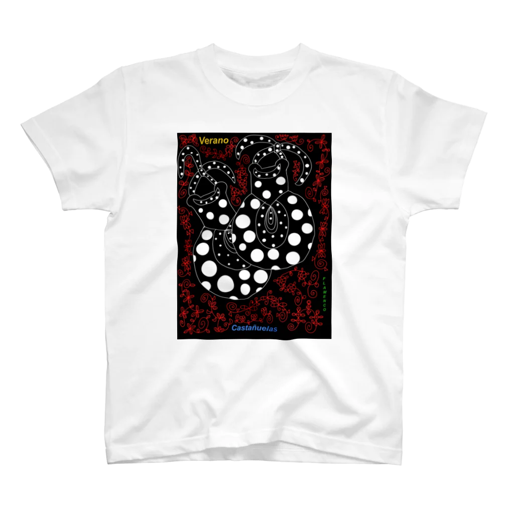 Flamenco Verano Tiendaのフラメンコ　ベラーノ　黒白水玉カスタネット Regular Fit T-Shirt