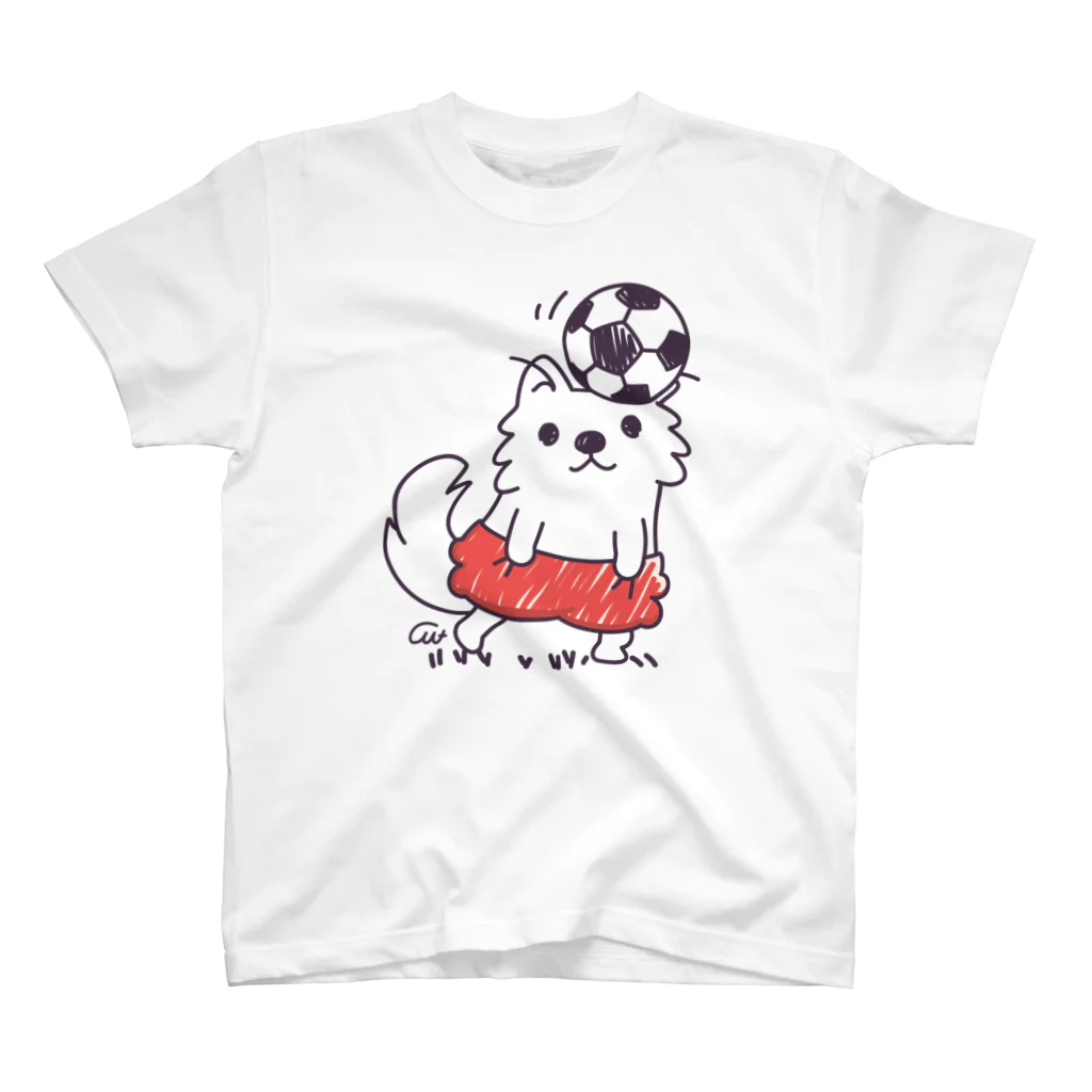 イラスト MONYAAT の赤ぱんポメラのサッカー*L配置 スタンダードTシャツ