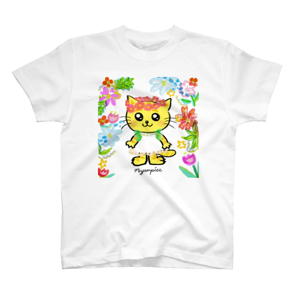 にゃんぴーのお花のうるにゃん（ぜんしん） Regular Fit T-Shirt