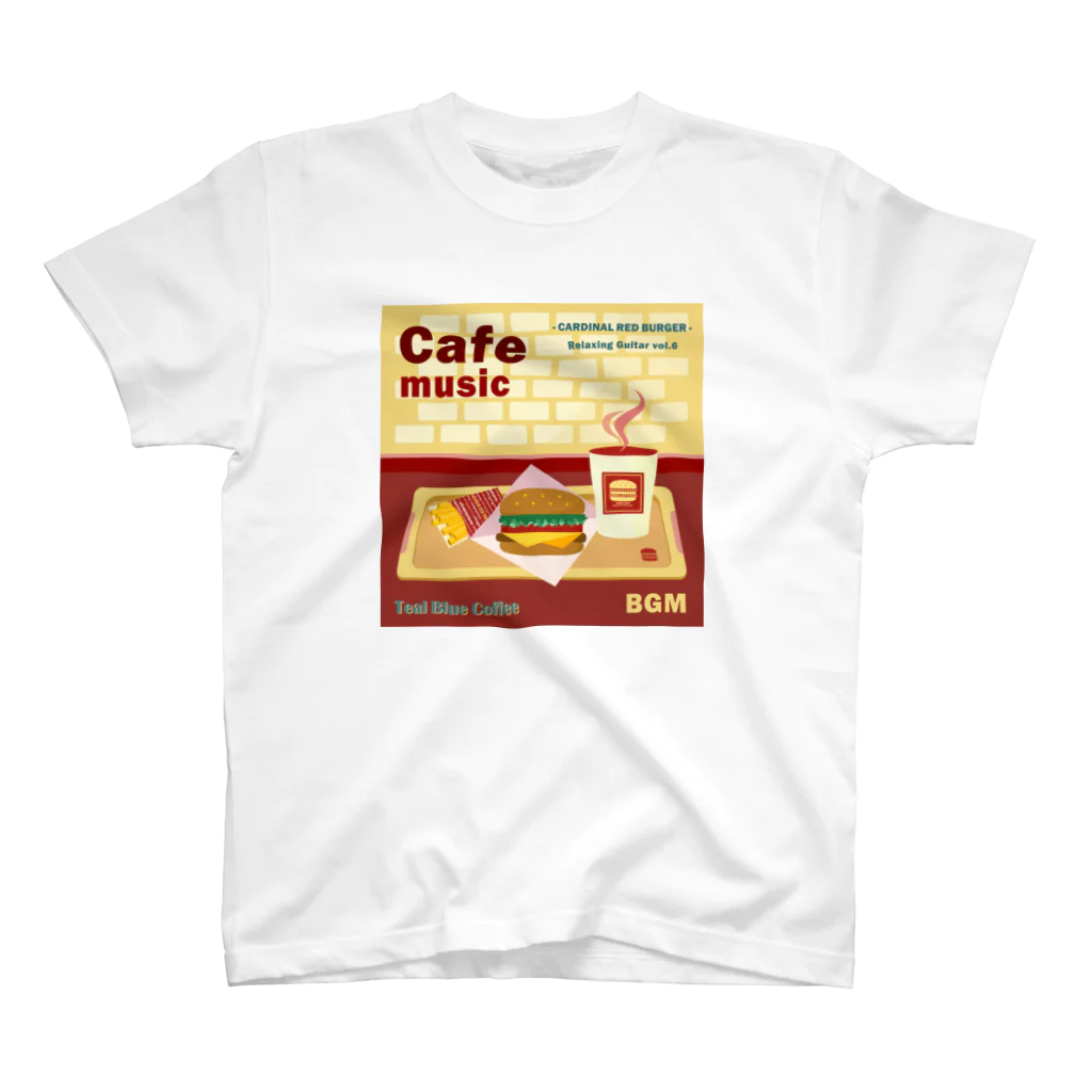 Teal Blue CoffeeのCafe music - CARDINAL RED BURGER - スタンダードTシャツ