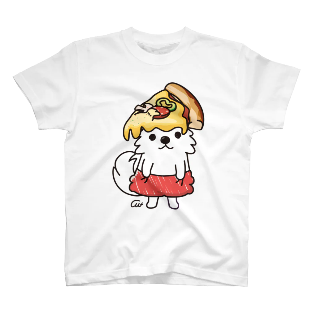 イラスト MONYAAT のPIZZAゲットした　ポメラニアン スタンダードTシャツ