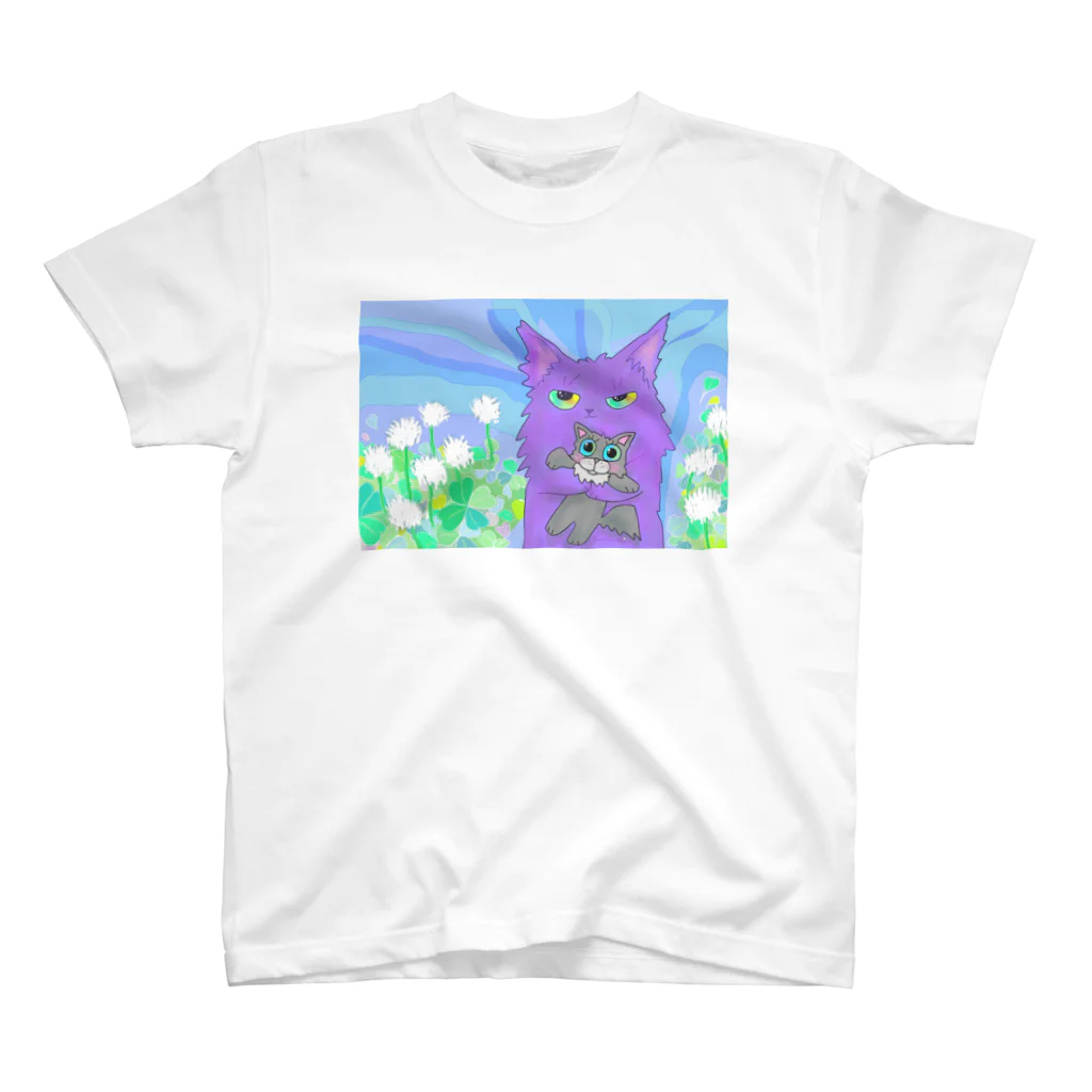 Crazy❤︎for Maincoon 猫🐈‍⬛Love メインクーンに夢中の紫猫💜メインクーン☘️クローバー🍀 スタンダードTシャツ