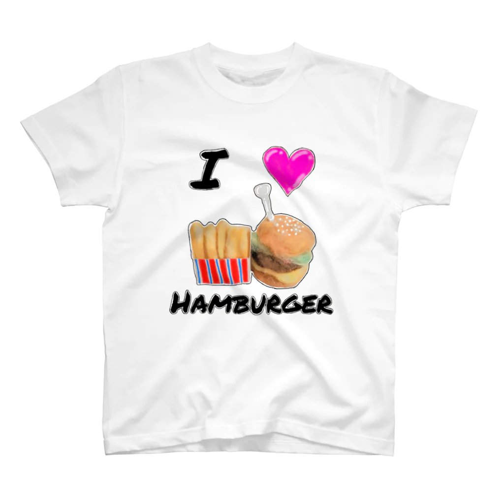 くまのマーク&マクセニのI Love Hamburger スタンダードTシャツ