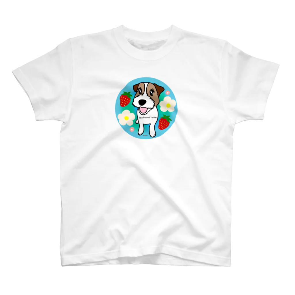 虹色PLUSのかわいいジャックラッセルテリア犬とフルーツ　 スタンダードTシャツ