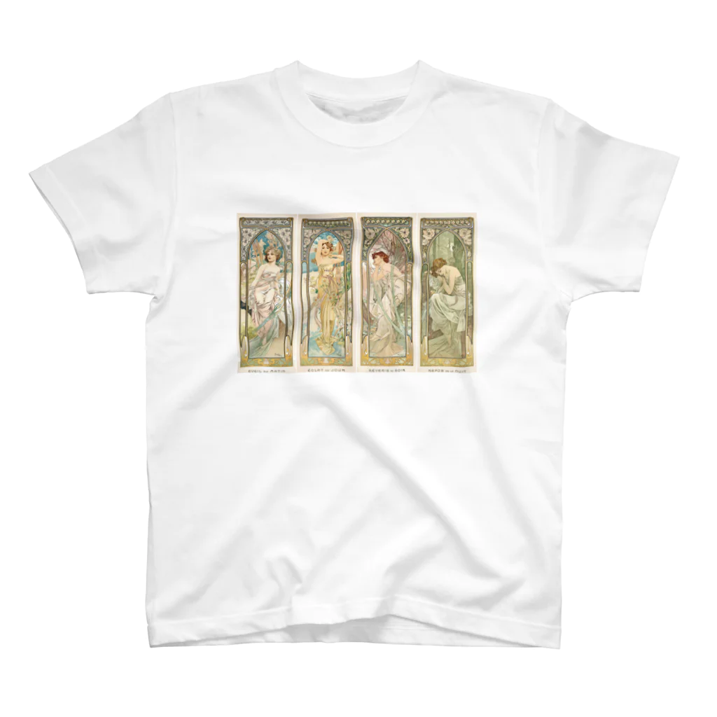 世界の絵画アートグッズのアルフォンス・ミュシャ《四つの時の流れ》 スタンダードTシャツ