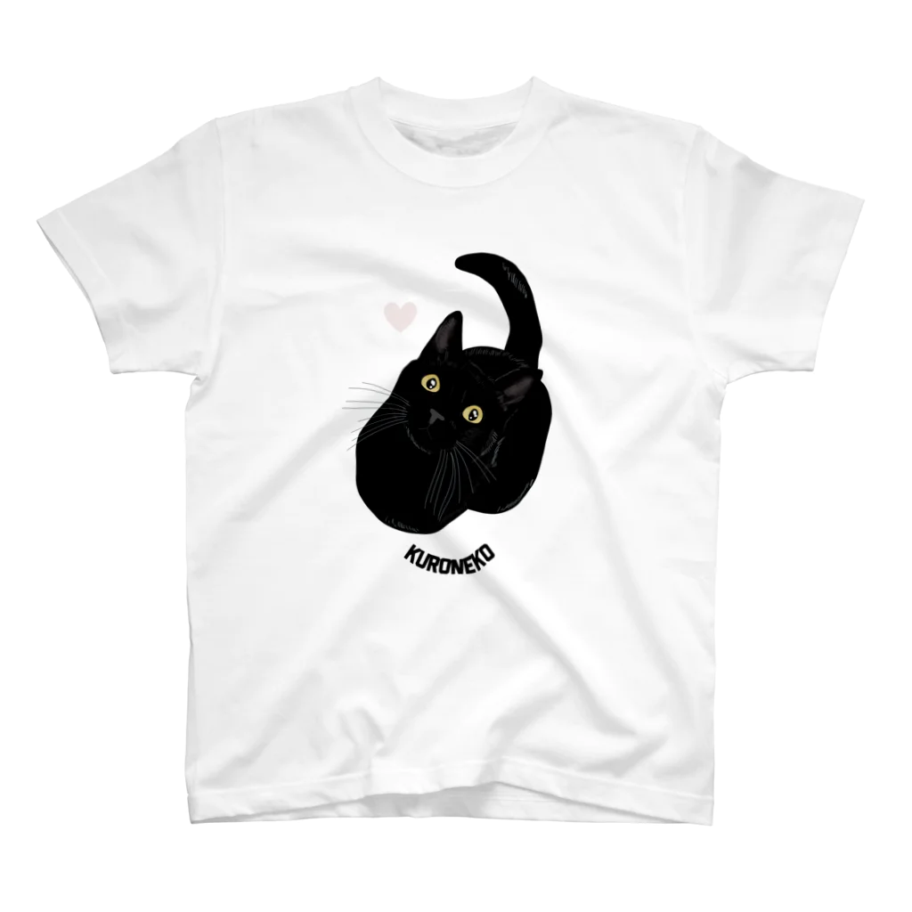 小鳥と映画館の見上げる黒猫 ハート添え スタンダードTシャツ