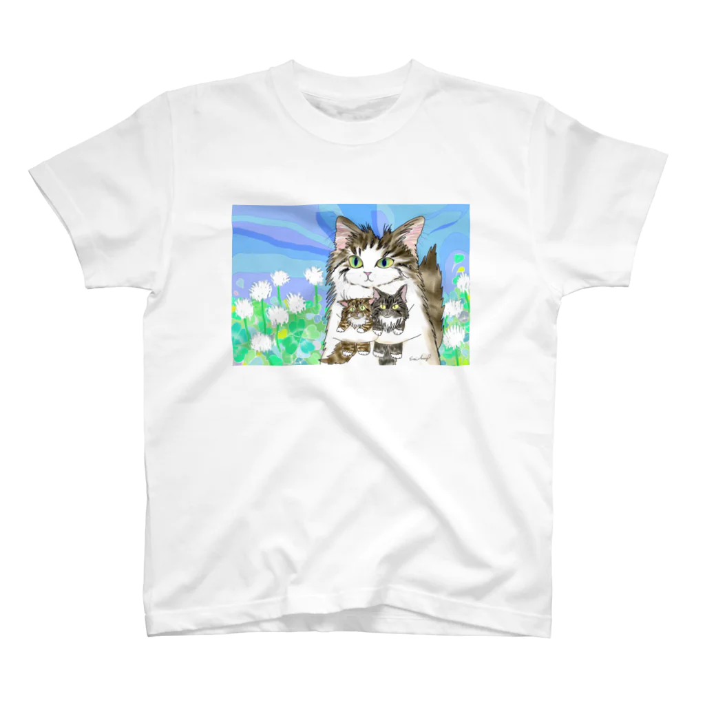 Crazy❤︎for Maincoon 猫🐈‍⬛Love メインクーンに夢中の🍀メインクーンとクローバー🍀 スタンダードTシャツ