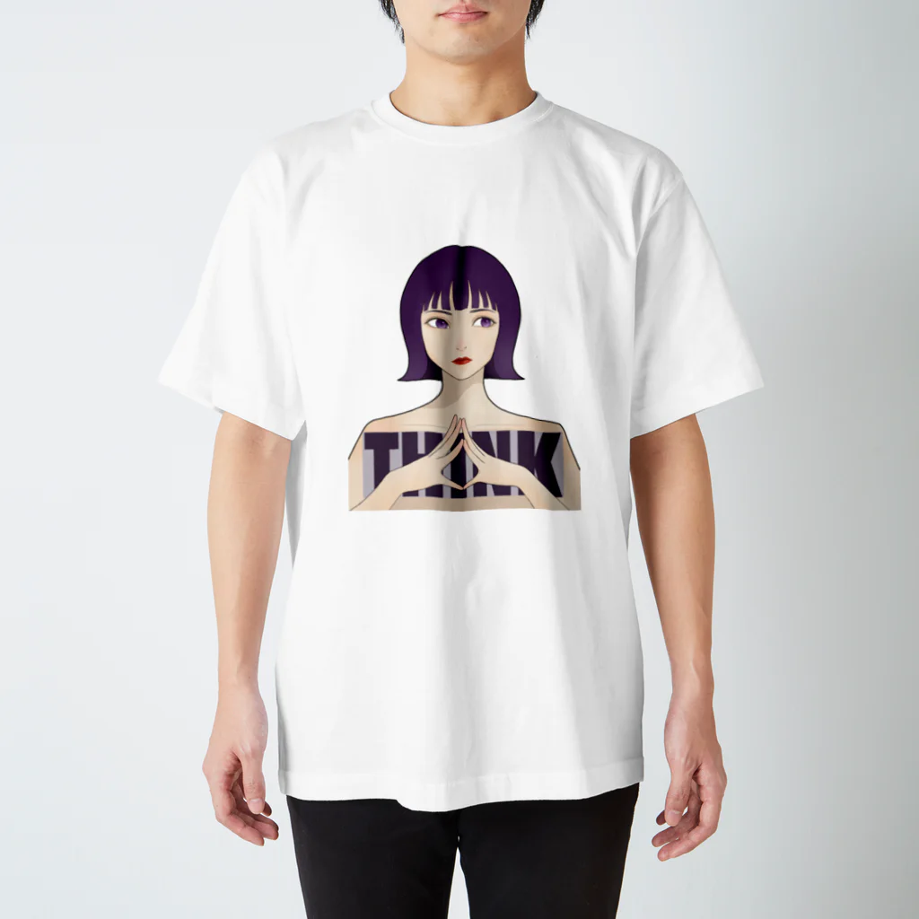 たなつ#指描きの考える女の子 スタンダードTシャツ