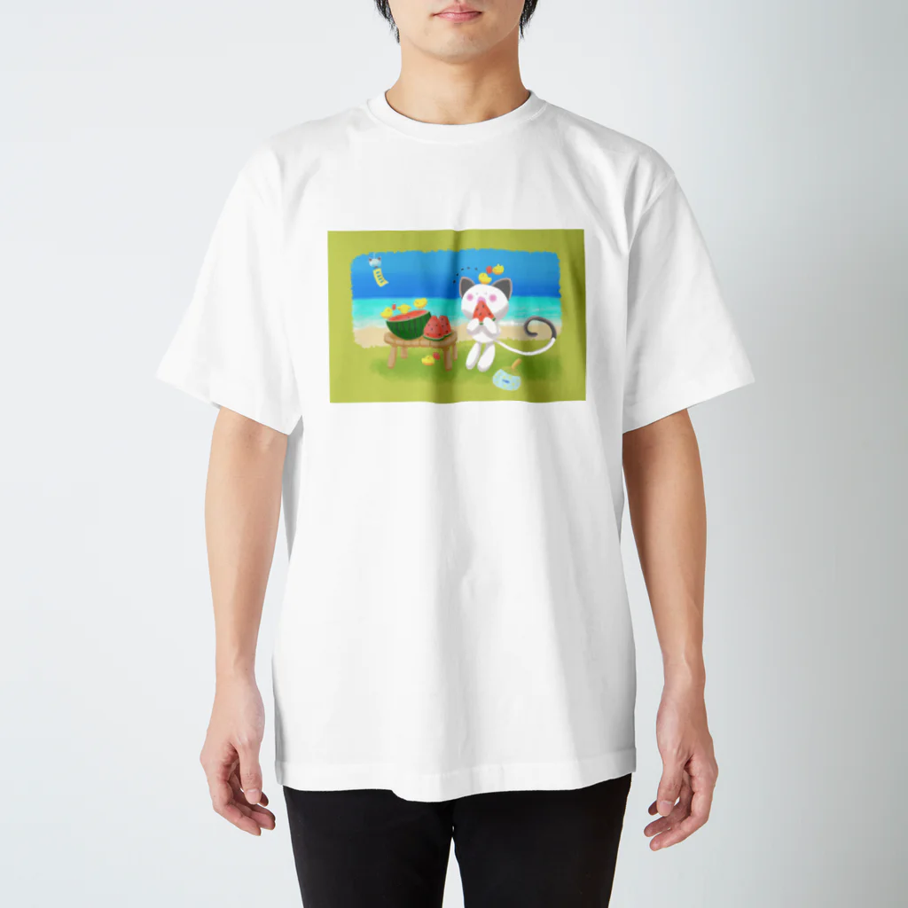 かなめ屋の夏を食べるメンたるねこ Regular Fit T-Shirt