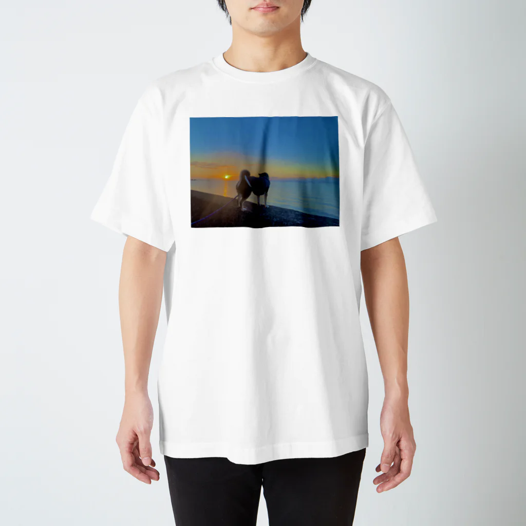 柴犬と柴犬の初日の出(黒柴) Regular Fit T-Shirt